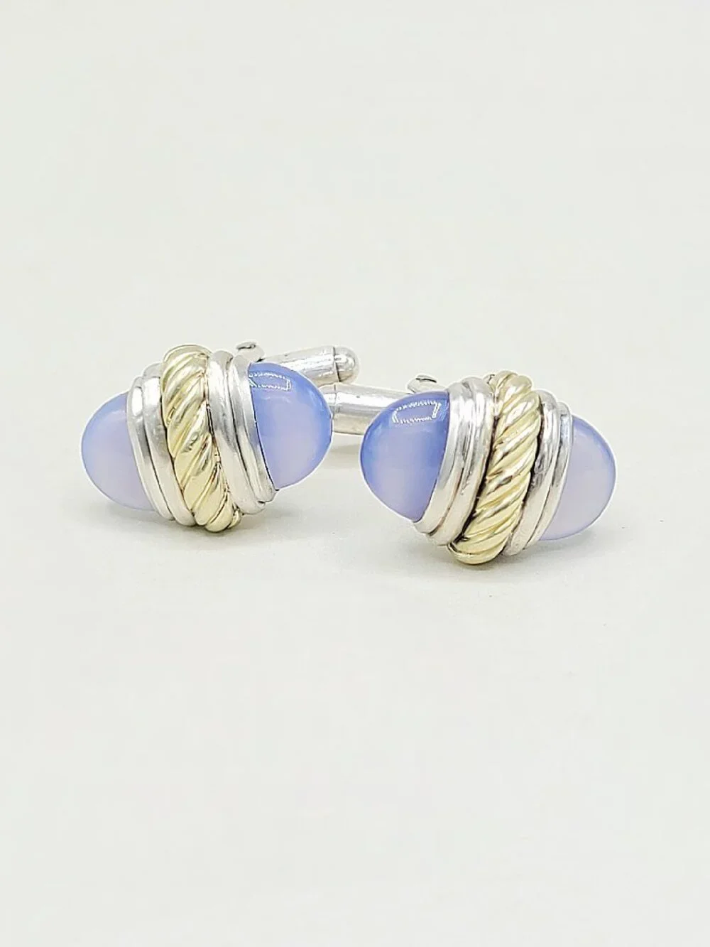David Yurman Cable Cufflinks w/ Chalcedony & 14K Yellow Gold - RARE